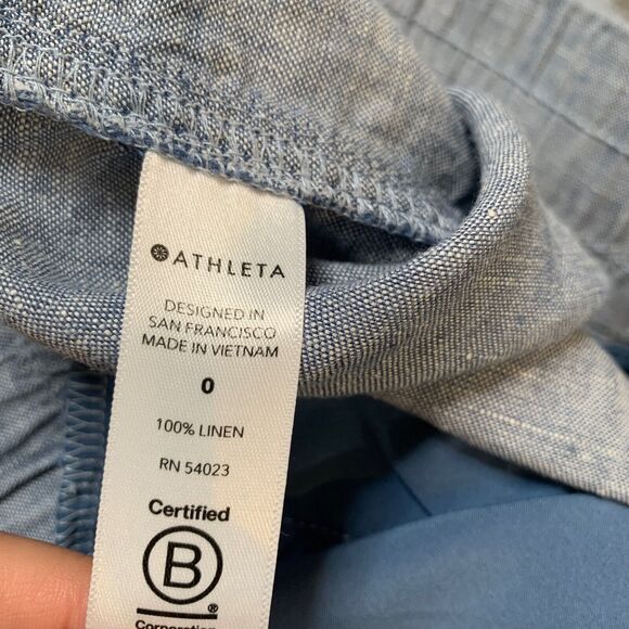 Athleta Shorts Womens 0 Blue Cabo Linen Chambray Elastic Waist Drawcord Pocket - Picture 8 of 11